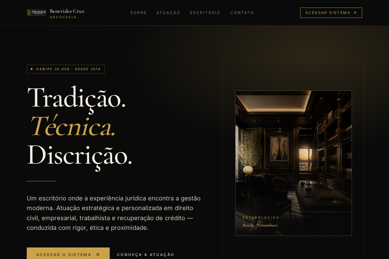 Benevides Cruz Advocacia — Institucional premium